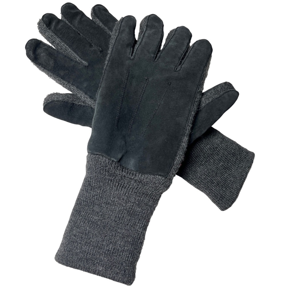 Leather Thinsulate Insulated Winter Gloves‎ Knit Cuff Black Men Large